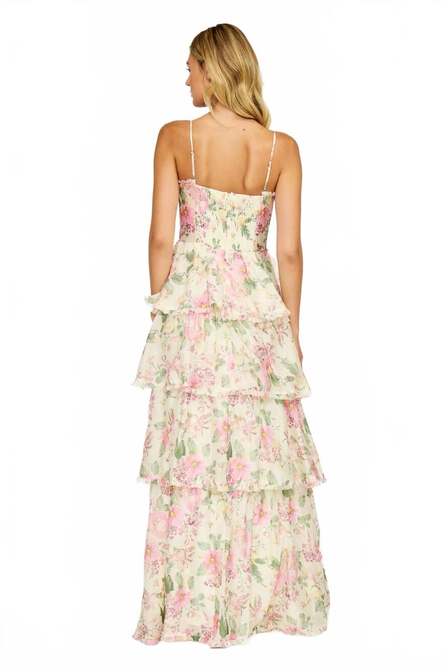 NEW LUCY PARIS guinevere tiered dress in cream multi - Picture 4 of 5